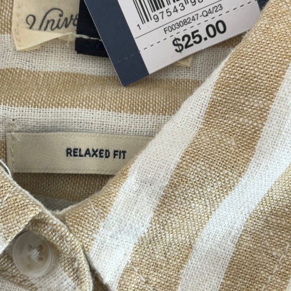 Universal Thread Womens Tan & White Striped Long Sleeve Button Down  Size M - Picture 11 of 11